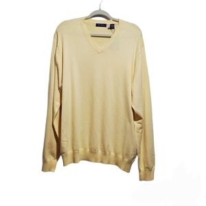 Alan Flusser Classic Lightweight V-neck Yellow Pullover Sweater Preppy Size XL